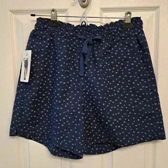 NWT Jachs  Girlfriend Shorts Small Paperbag Waist Navy and White Micro Floral - Picture 2 of 12